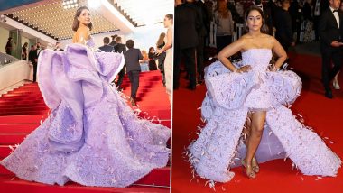 Cannes 2022: Hina Khan Looks Awesome in a Lavender Off-Shoulder Gown for Day 3 of the Film Festival (View Pics)